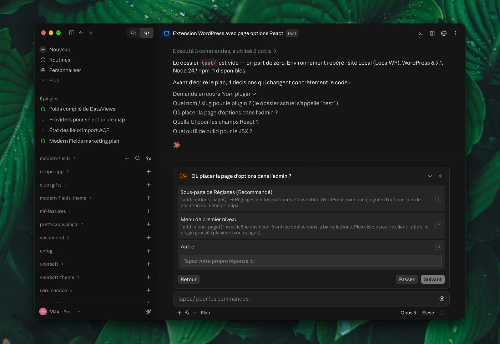 L'interface de questions de Claude Code.