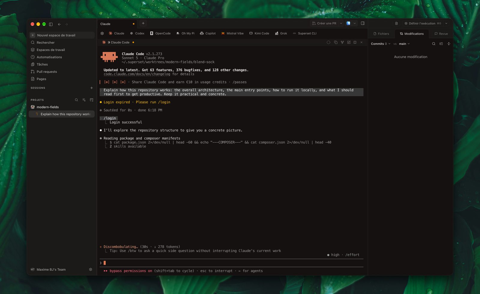 Claude CLI dans le logiciel SuperSet.